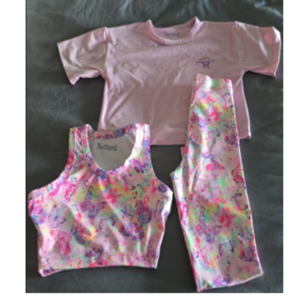 Nutmeg Girls Activewear‎/Gym Set + Cover Top & Bike Shorts - Size 5
